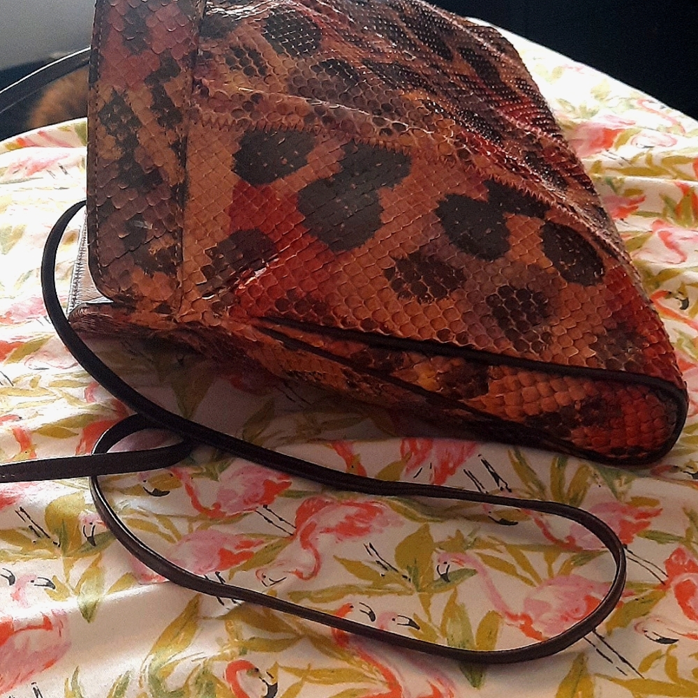 1980s Bags By Varon Vintage Multicolored Snakeskin Cocktail Clutch Handb… - Picture 9 of 10